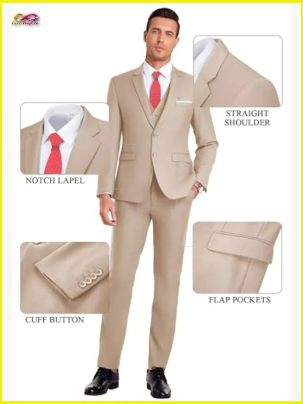 Slim Fit 3-Piece Suit Elegant Modern Groomsmen Wedding Formal Tuxedo